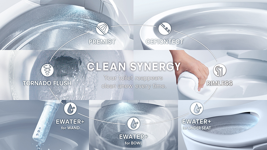 CLEAN SYNERGY.Your toilet reappears clean anew every time.