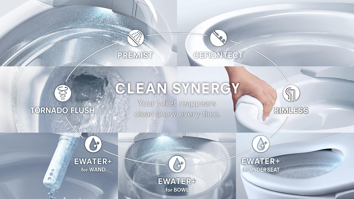 CLEAN SYNERGY Your toilet reappears clean anew every time.